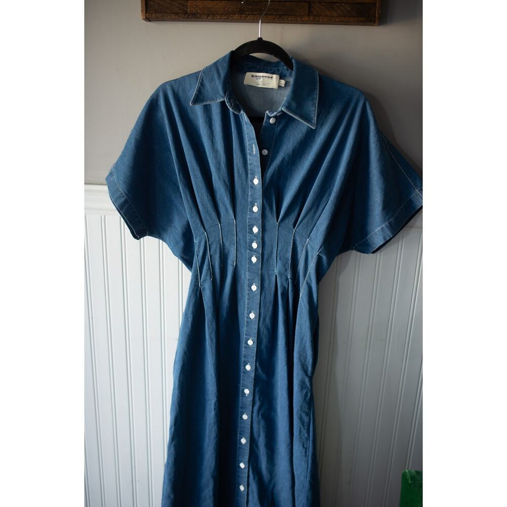 Anthropologie The Tobie Button-Front Pleated Shirt Dress Denim XS - Picture 3 of 5